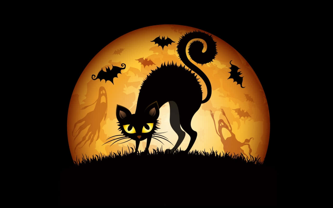 Halloween Cat Silhouette Moon Wallpaper