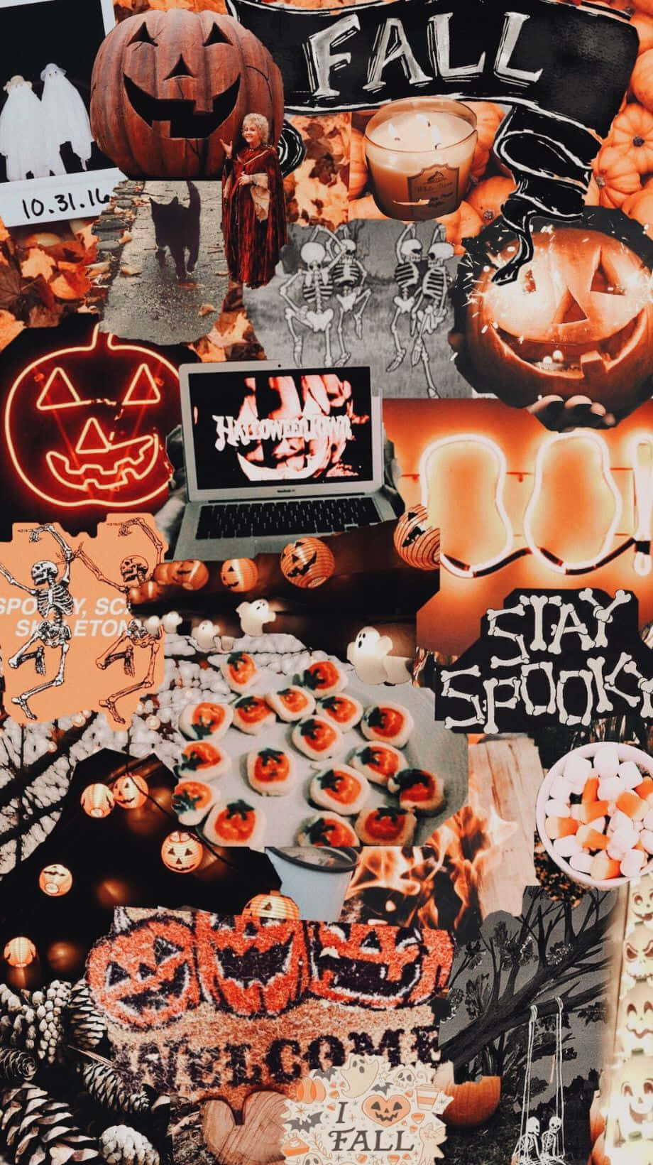 Halloween Collage Orange Black Aesthetic Wallpaper