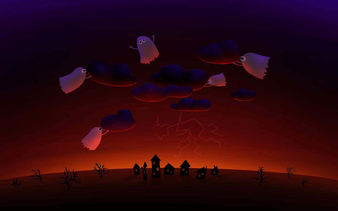 Halloween_ Ghosts_ Over_ Twilight_ Landscape Wallpaper