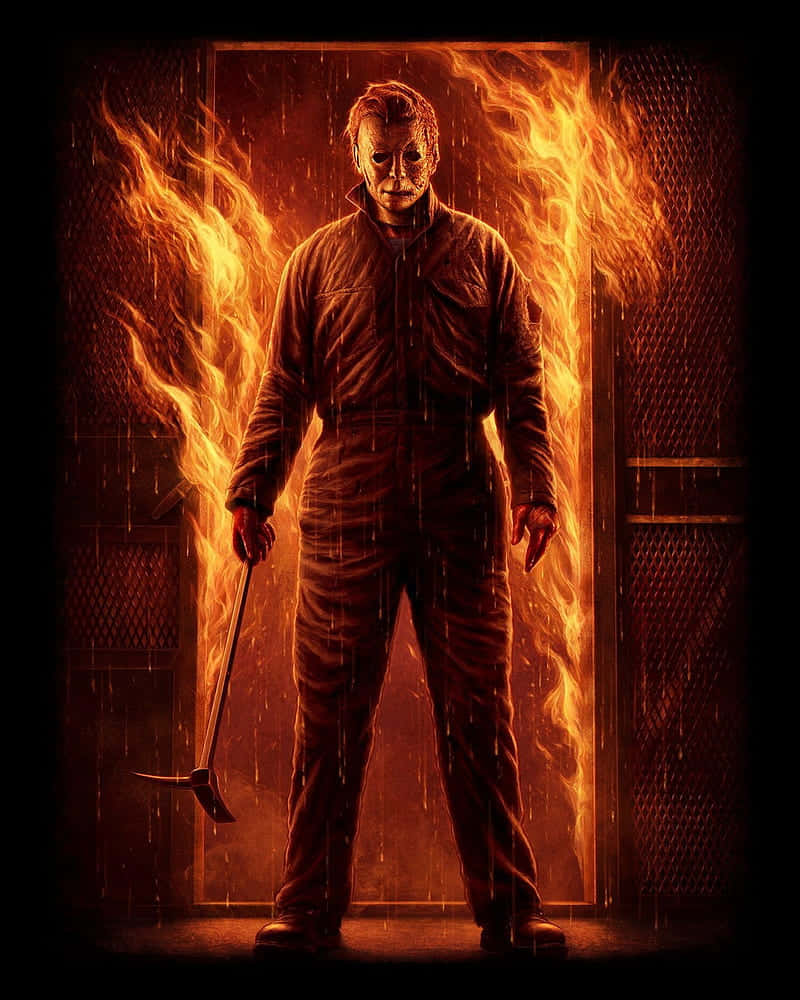 Halloween Michael Myers In Blazing Door Wallpaper