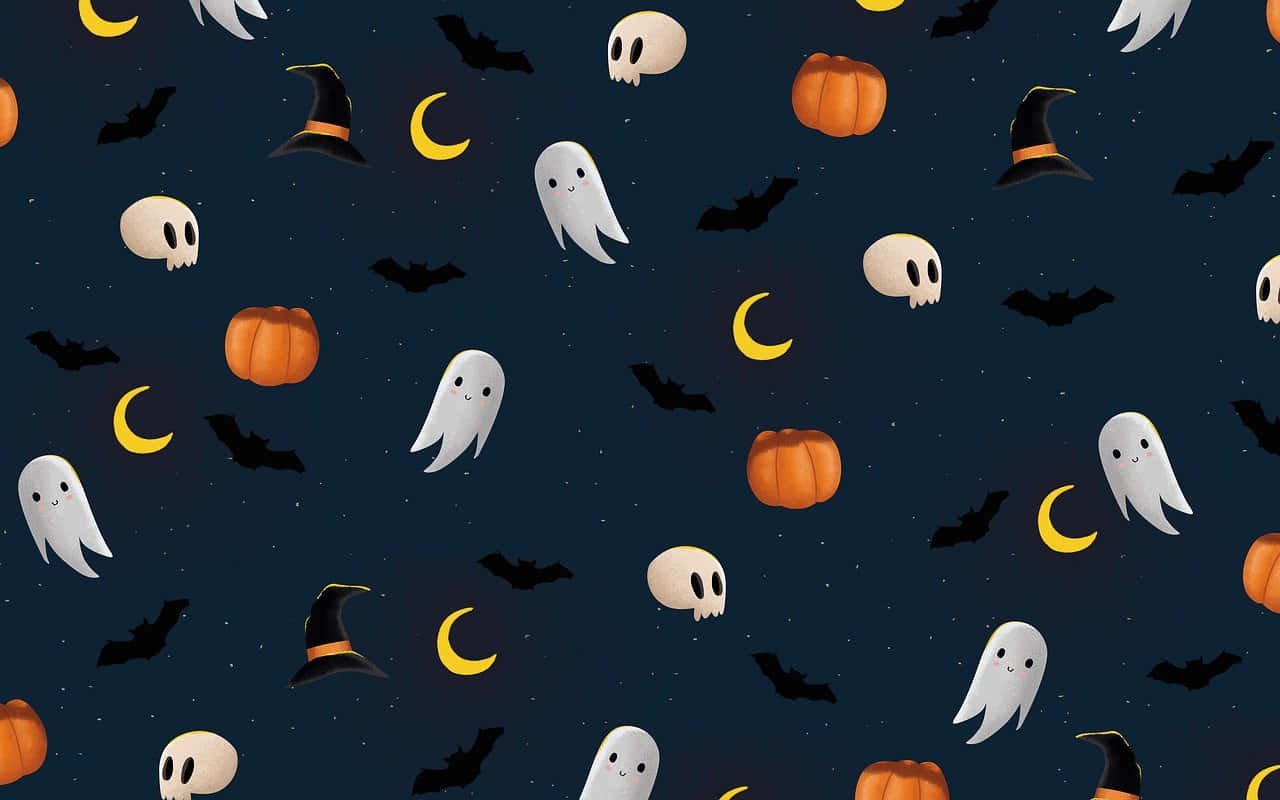 Halloween Pattern Cute Ghosts Pumpkins Skulls Wallpaper