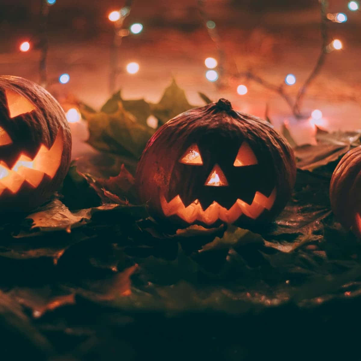 Halloween Pumpkin Trio Glowing Wallpaper