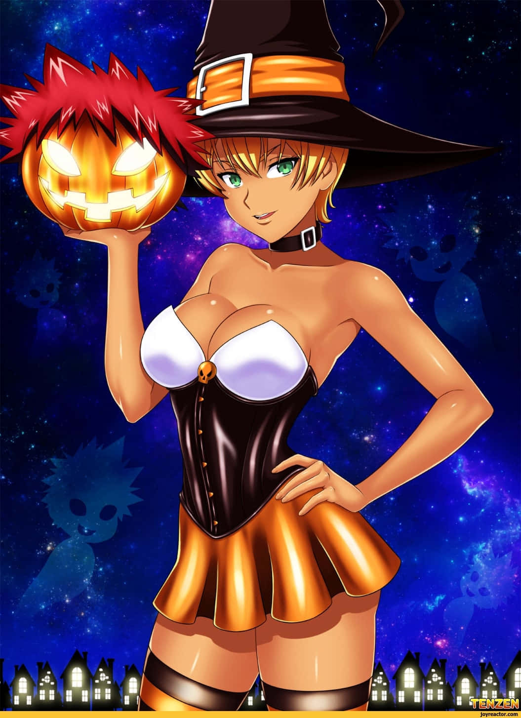 Halloween Witch Anime Characterwith Pumpkin Wallpaper