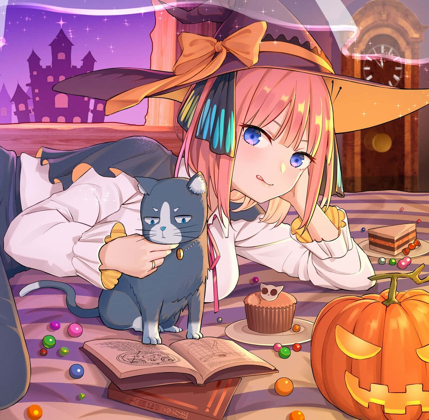 Halloween Witchand Black Cat Wallpaper