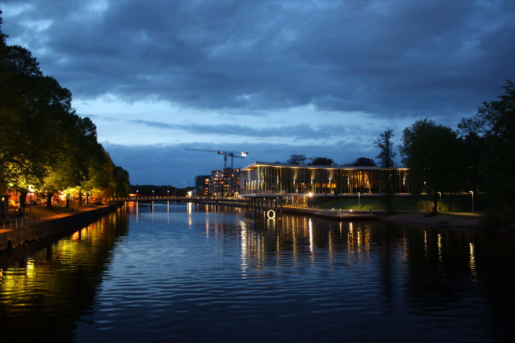 Halmstad River Night View Wallpaper