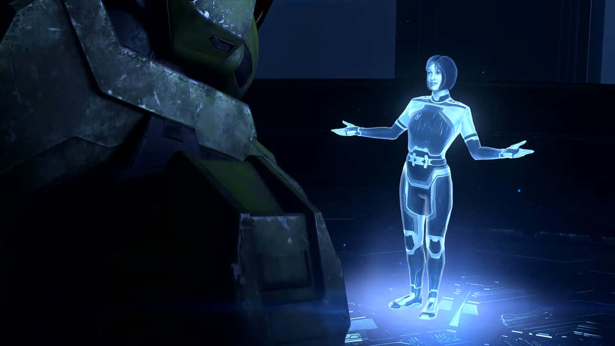 Halo's Cortana Ai On A Blue Background Wallpaper