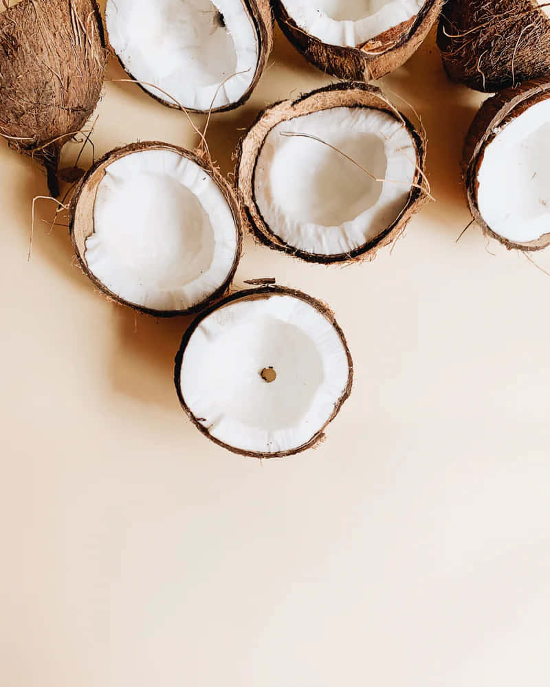 Halved Coconuts Aesthetic Display Wallpaper