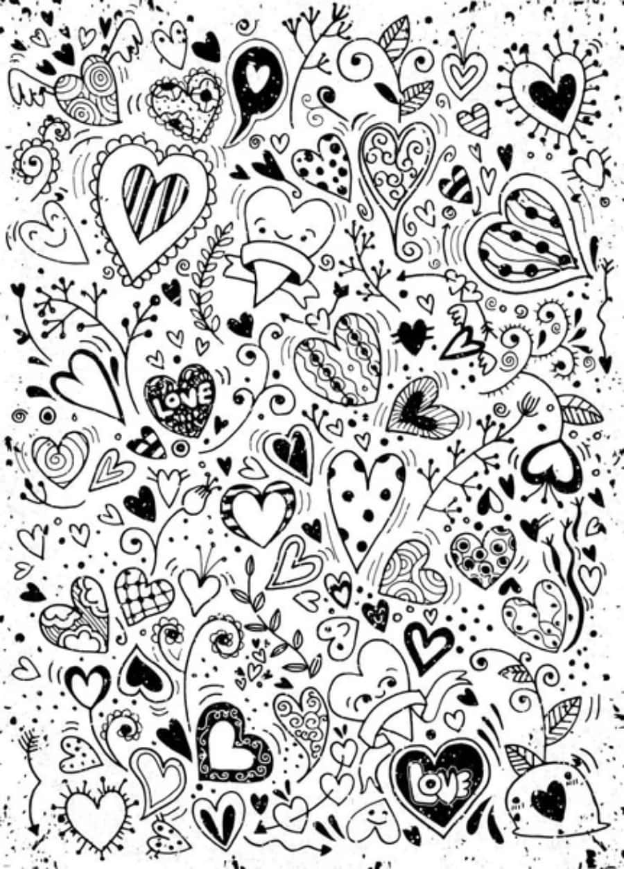 Hand-drawn Heart Doodle In Various Styles And Lines Wallpaper