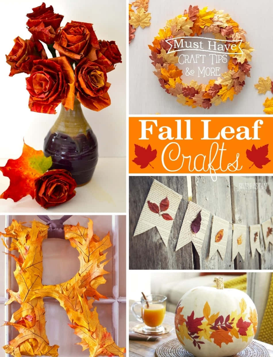 Handmade Fall Crafts And Decorations On Wooden Table Wallpaper