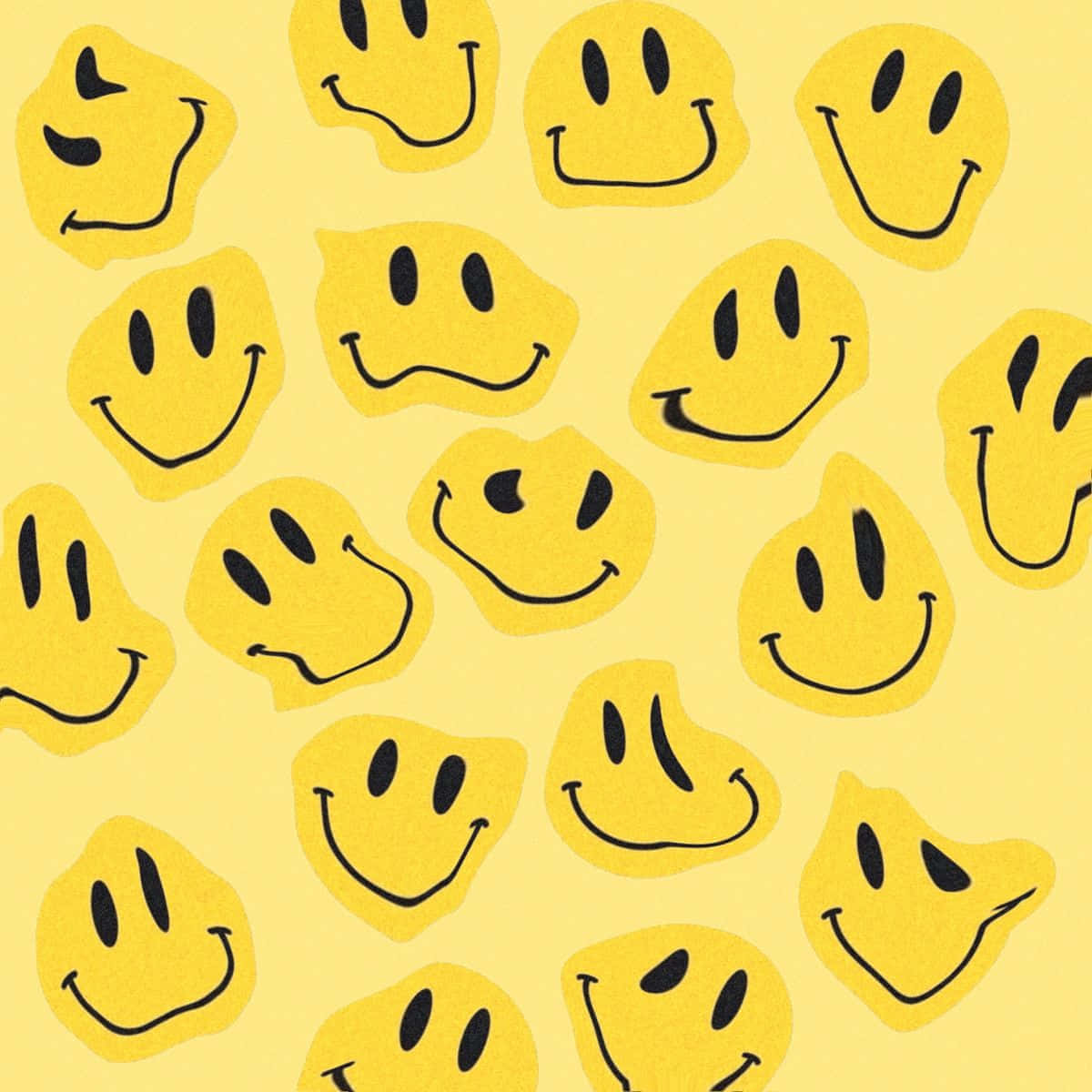 Happy Faces Pattern Yellow Background Wallpaper