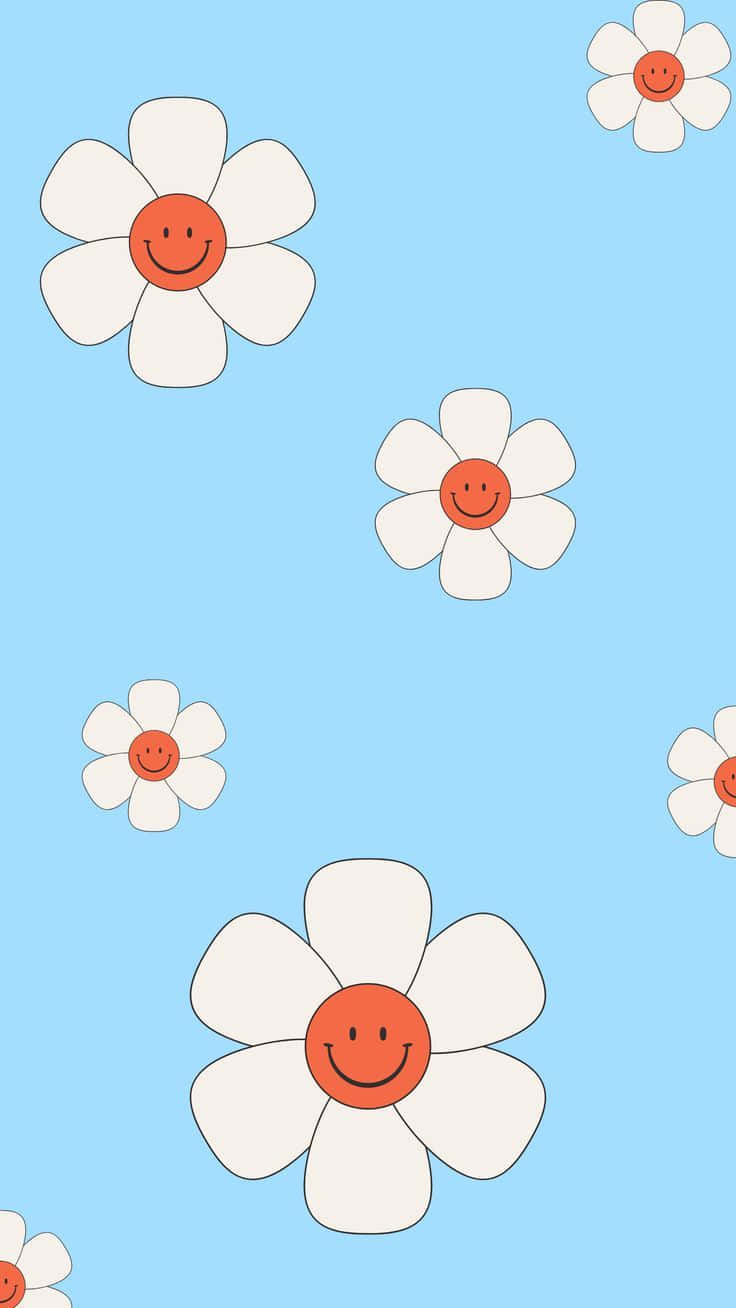 Happy Flowers Light Blue Background Wallpaper