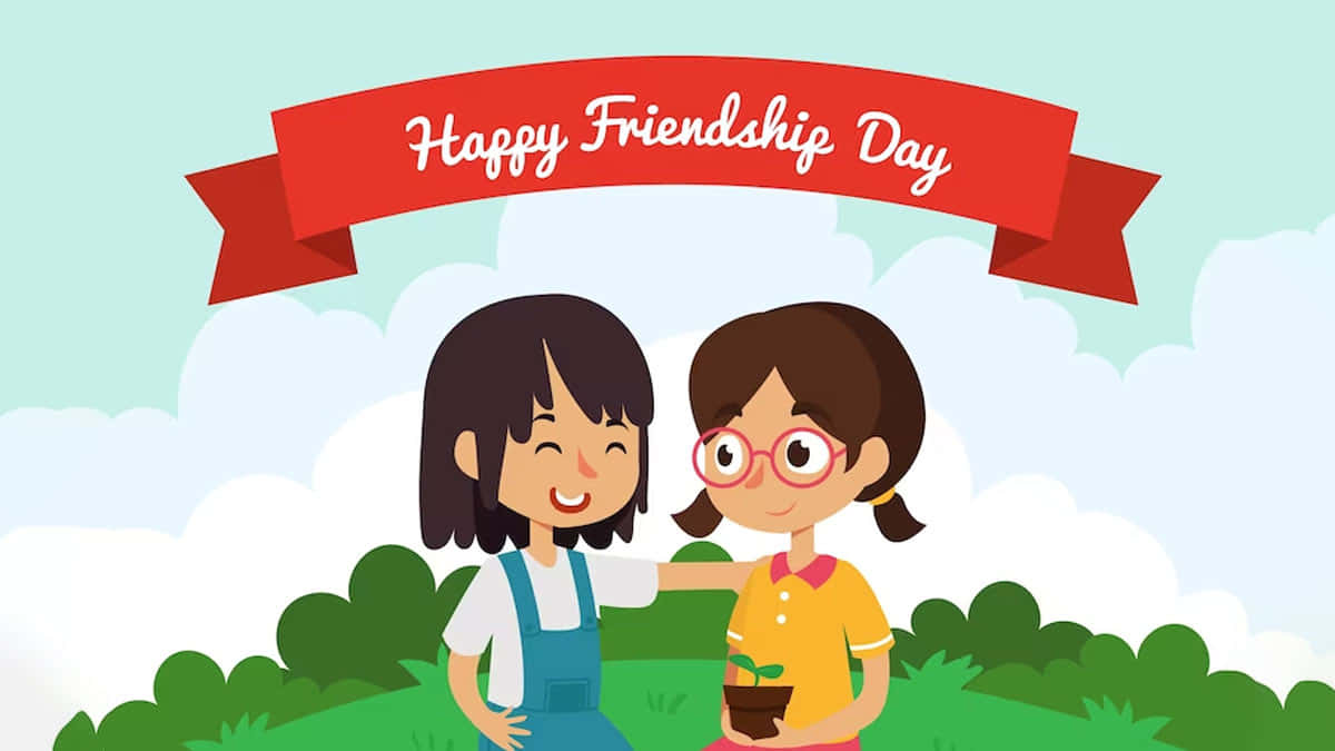 Happy Friendship Day Celebration Cartoon Wallpaper