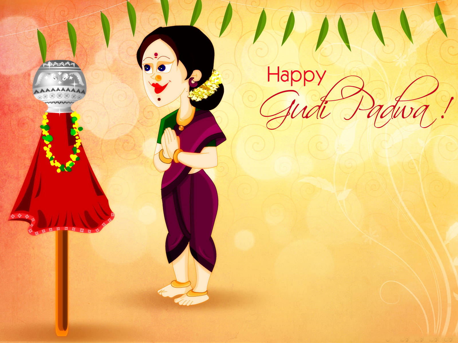 Happy Gudi Padwa With Woman Art Wallpaper