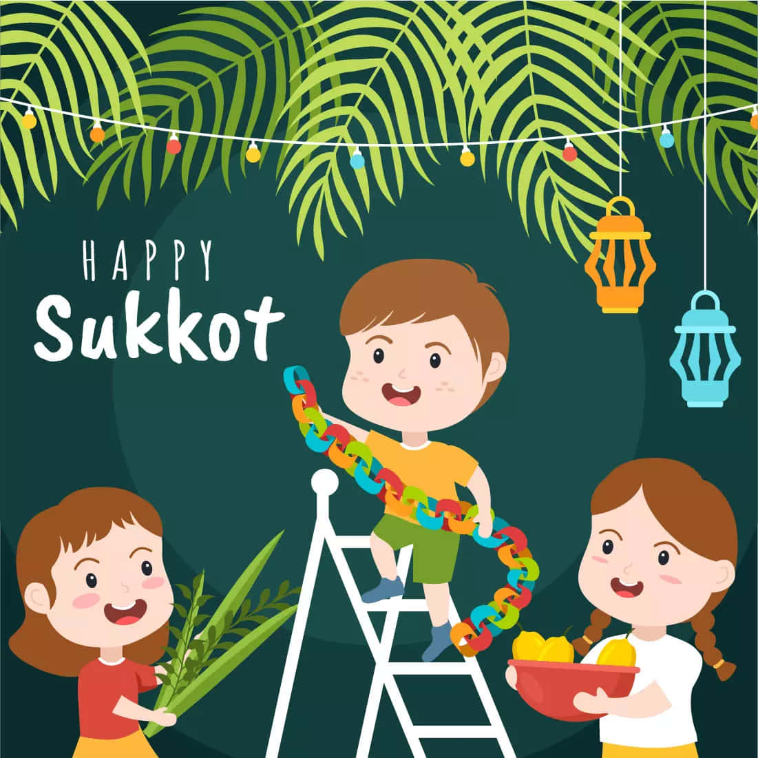 Happy Sukkot Celebration Cartoon Wallpaper