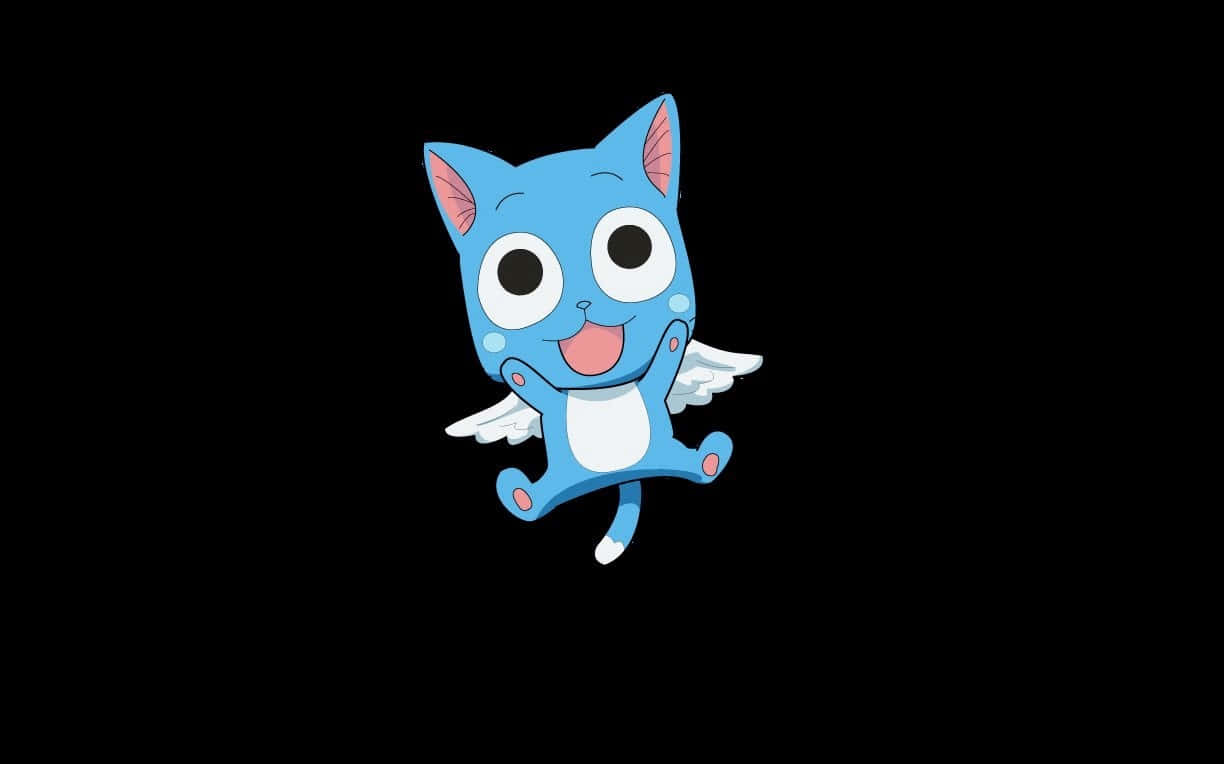 Happy, The Adorable Blue Cat From Fairy Tail, Flying High In The Sky Wallpaper