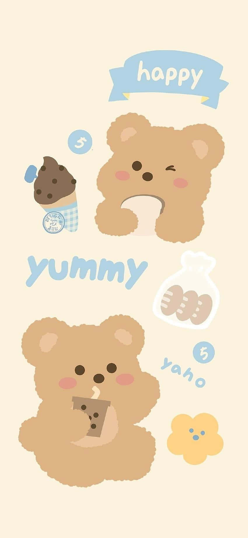 Happy Yummy Bear Aesthetic Wallpaper