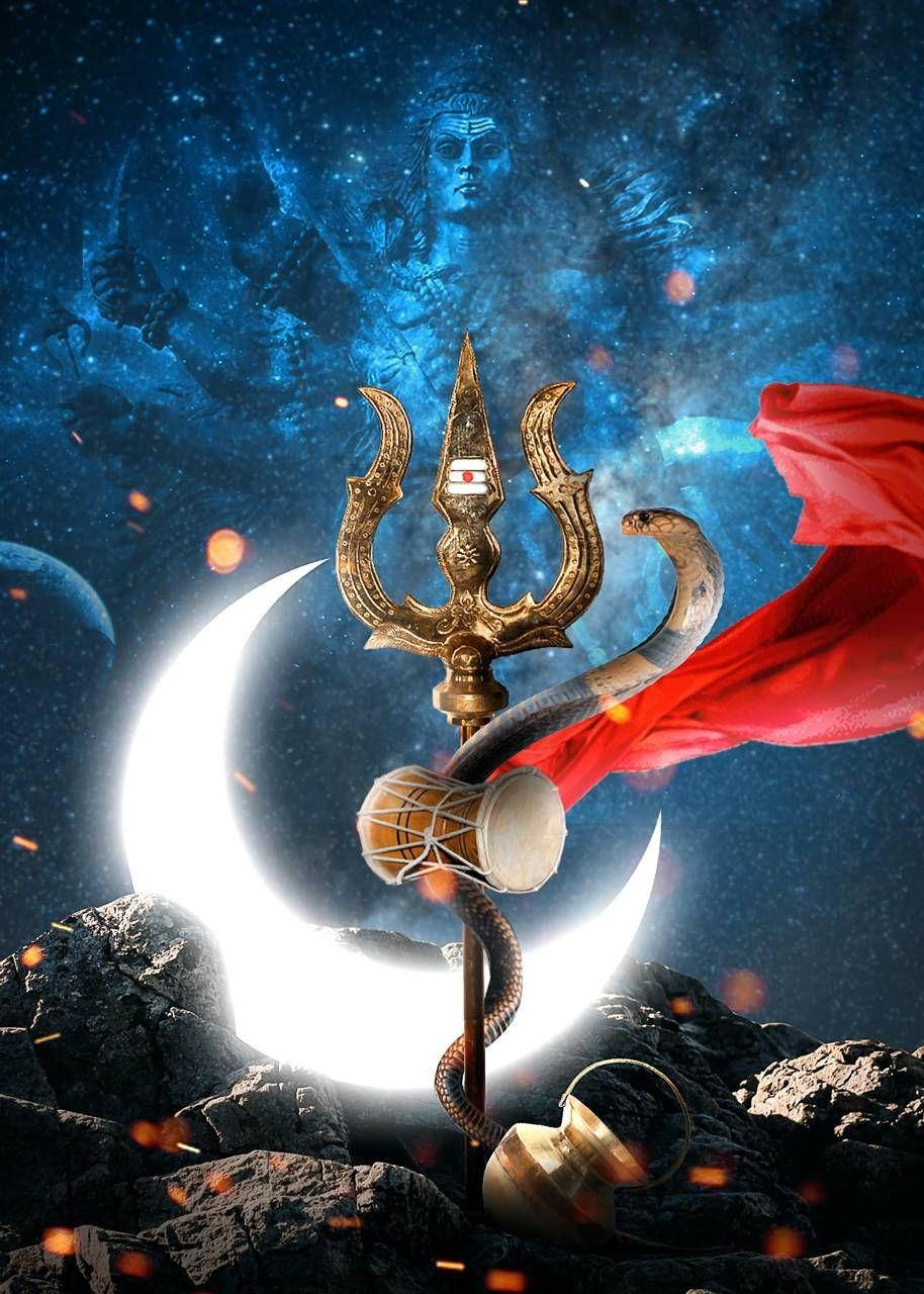 Har Har Mahadev Moon Trident Wallpaper