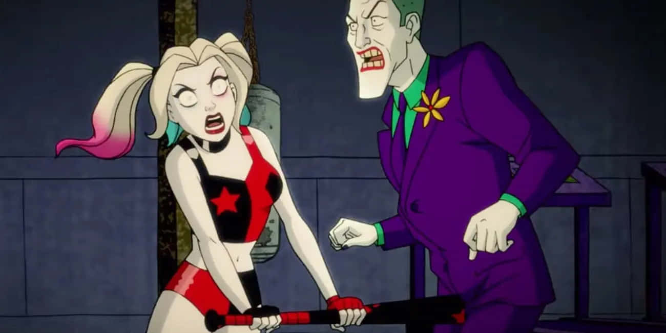 Harley Quinn Angryat Joker Cartoon Wallpaper