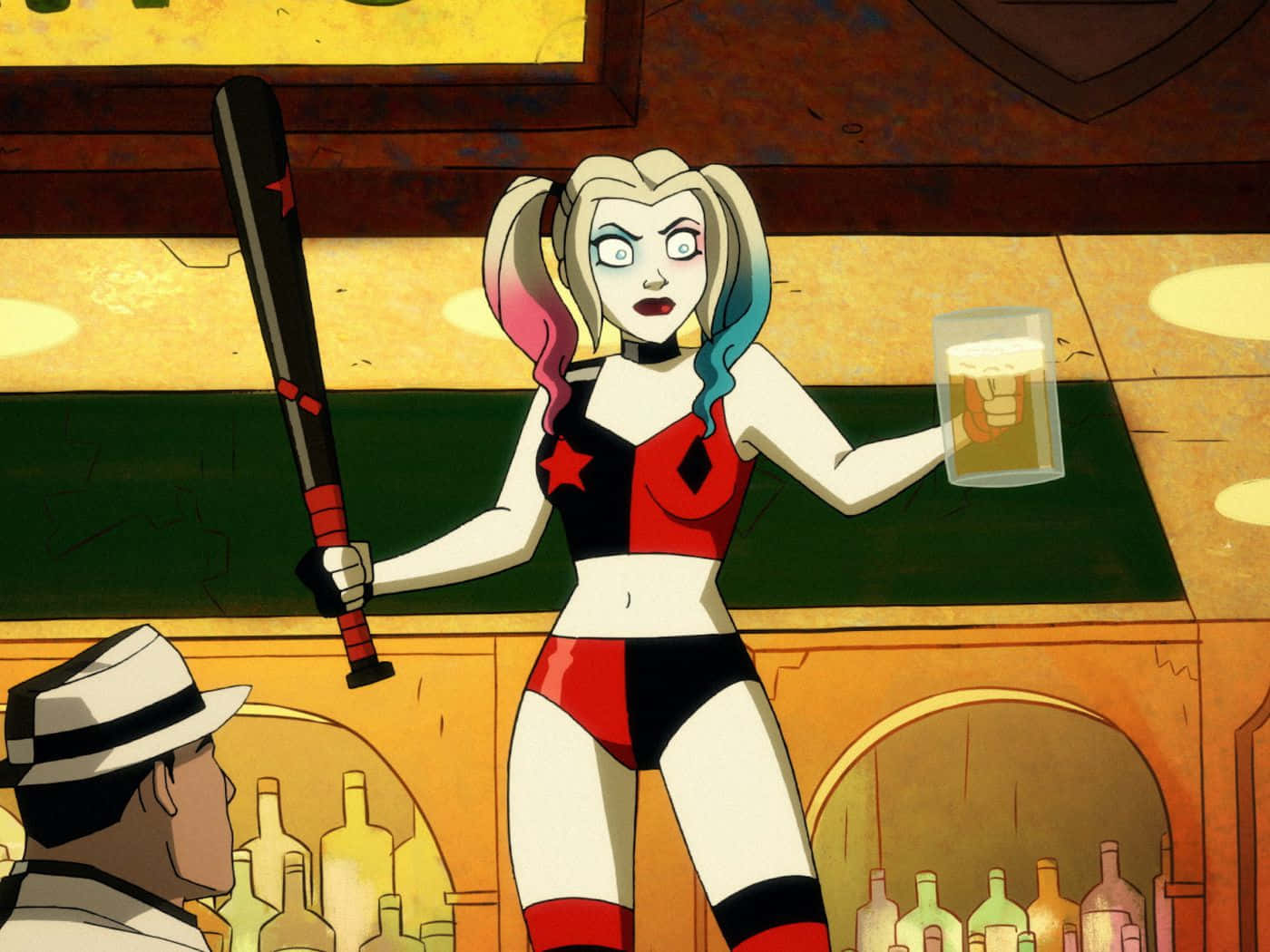 Harley Quinn Anime Series Bar Scene Wallpaper