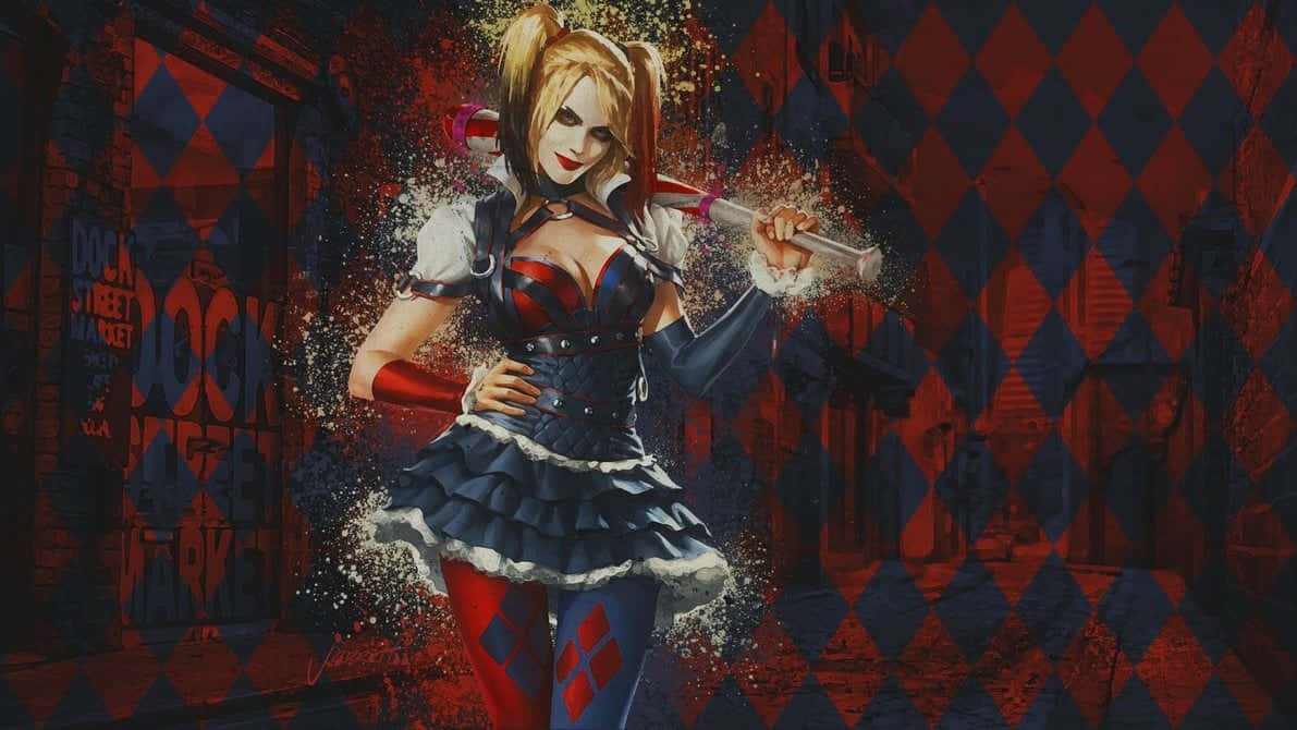 “harley Quinn In Arkham City, Ready To Party” Wallpaper