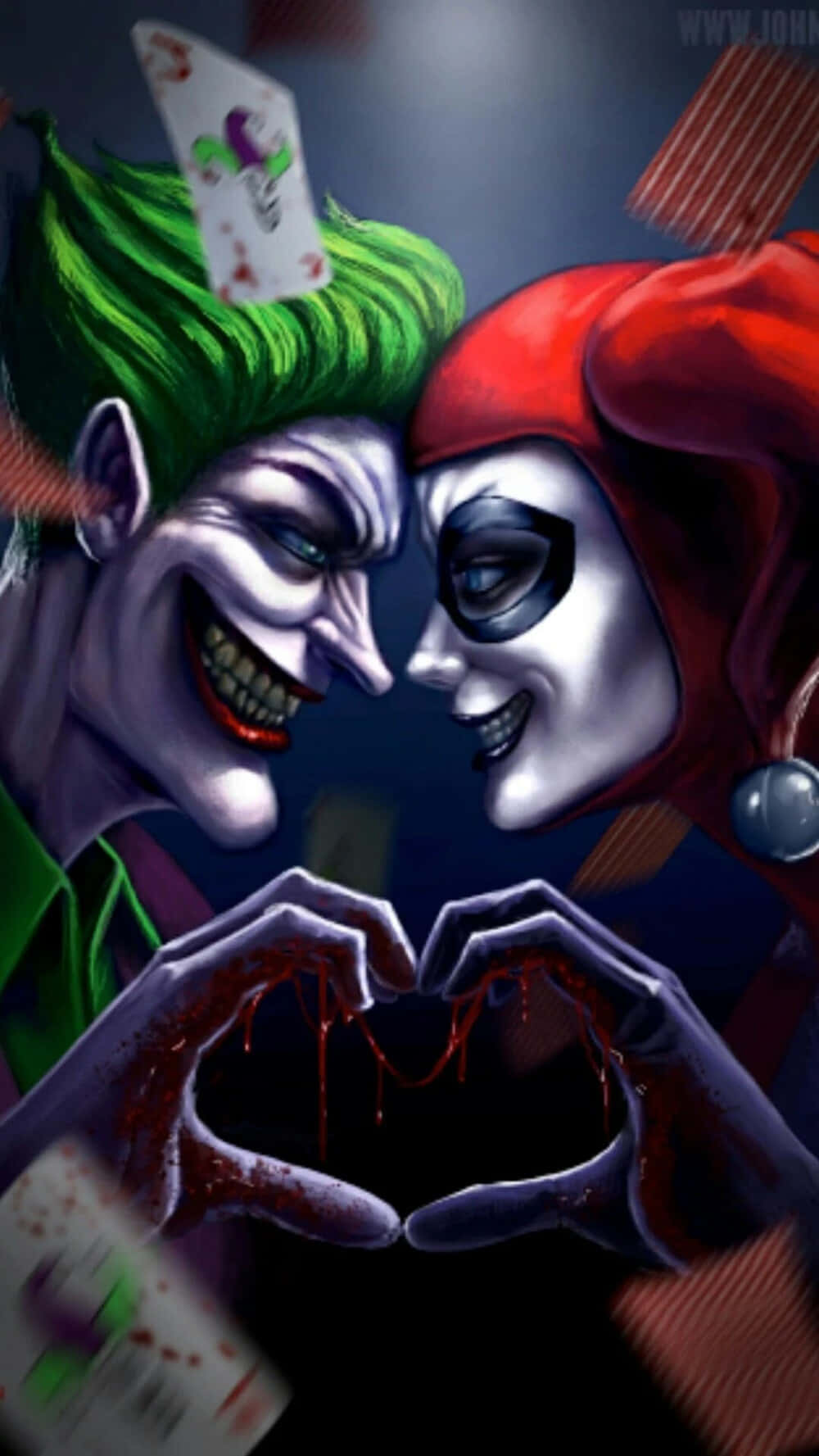 Harley Quinn Joker Heart Gesture Cartoon Wallpaper