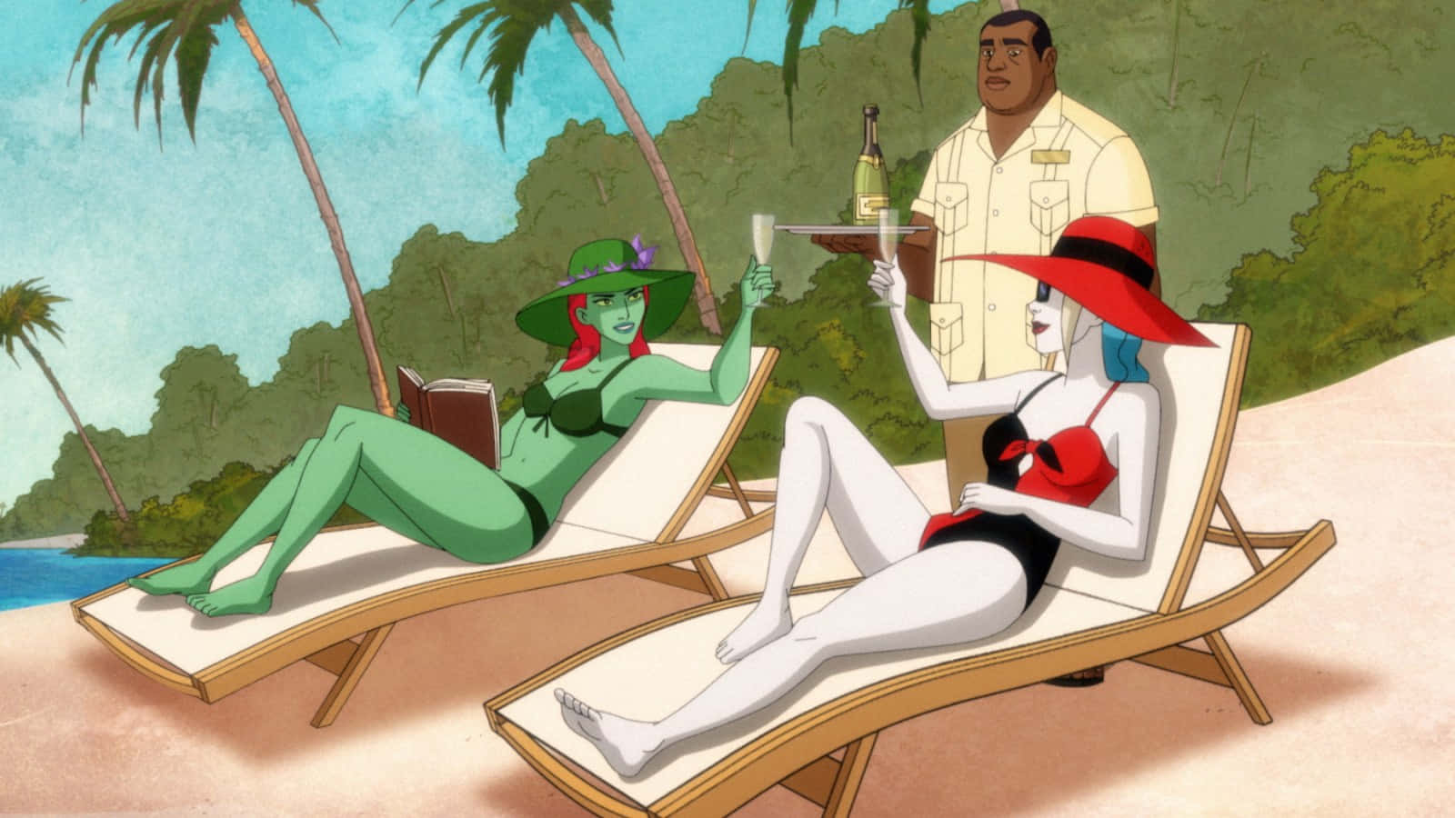 Harley Quinn Poison Ivy Tropical Vacation Wallpaper