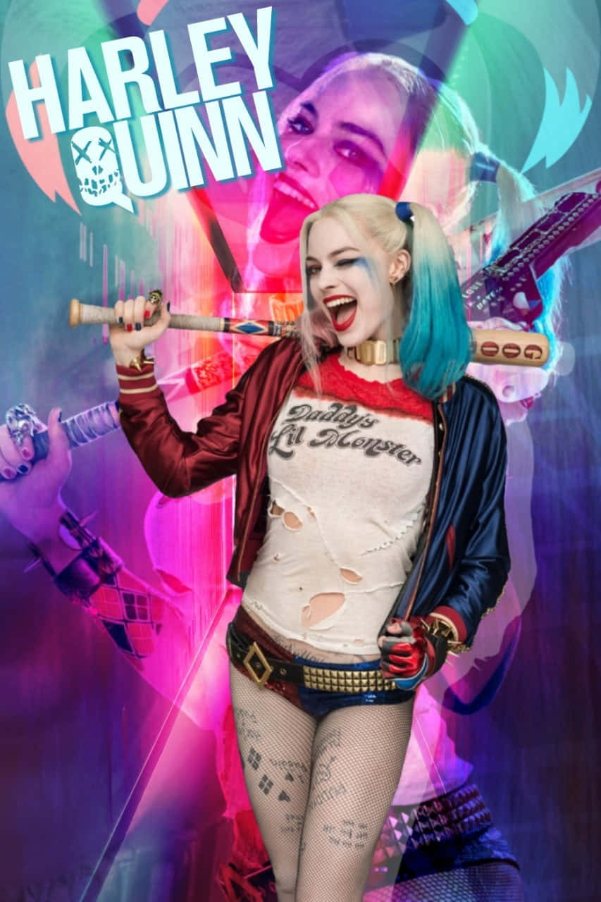 Harley Quinn Skillfully Wielding Her Iconic Baseball Bat Wallpaper