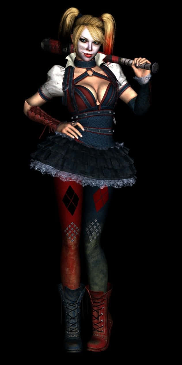 Harley Quinn Stands Ready To Wreak Havoc In Arkham City Wallpaper