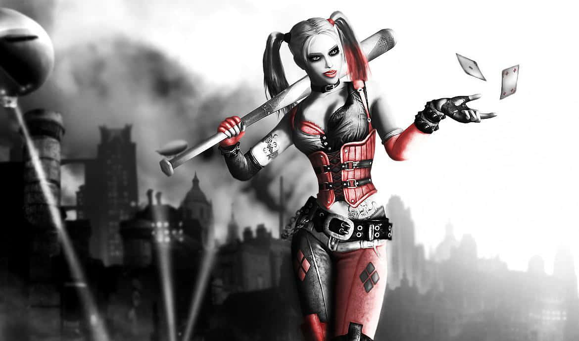 Harley Quinn Swinging Her Signature Baseball Bat Wallpaper