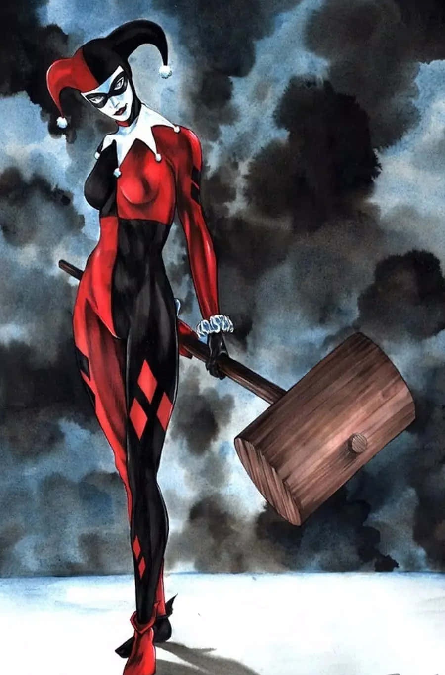 Harley Quinn Wielding Her Iconic Hammer Wallpaper