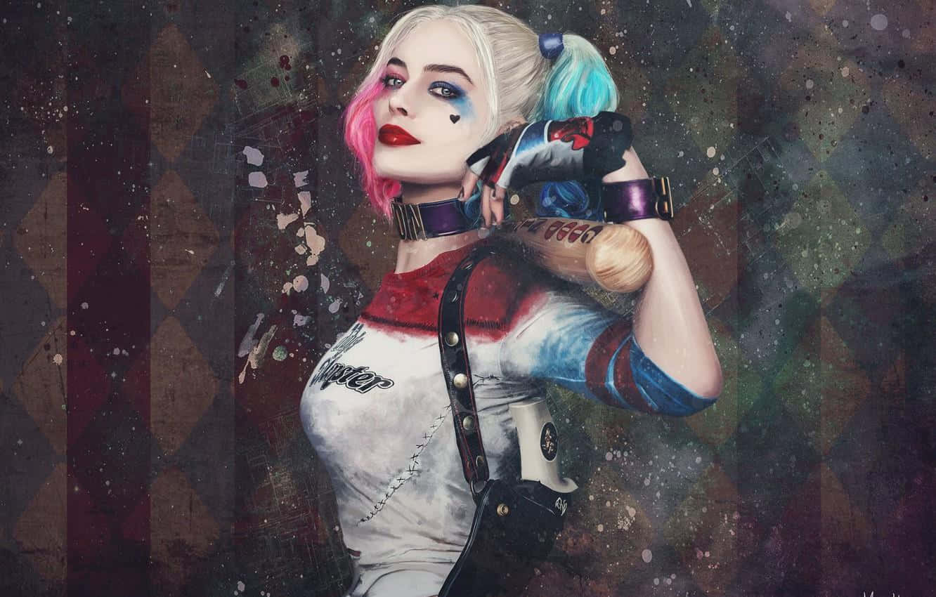 Harley Quinn Wielding Her Signature Baseball Bat Wallpaper