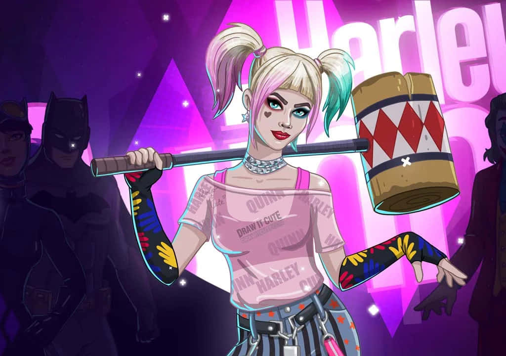 Harley Quinn Wielding Her Signature Hammer Wallpaper