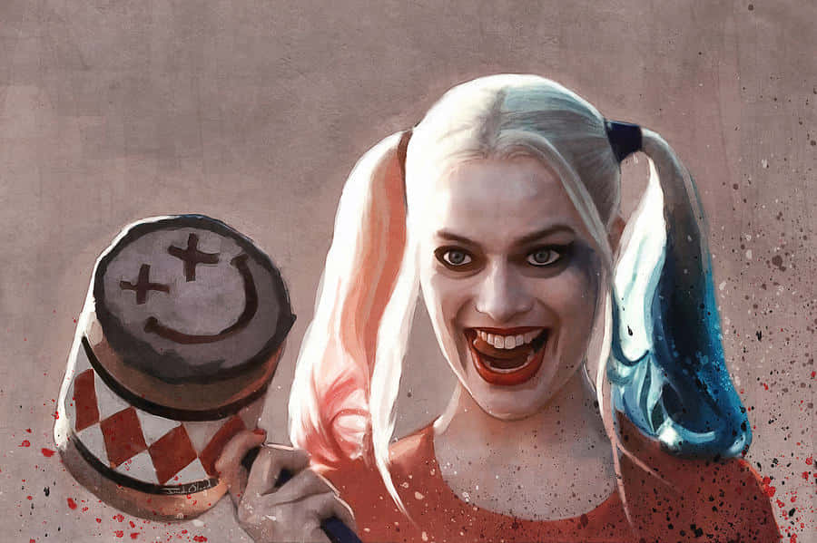 Harley Quinn Wielding Her Signature Hammer In A Dynamic Action Pose Wallpaper