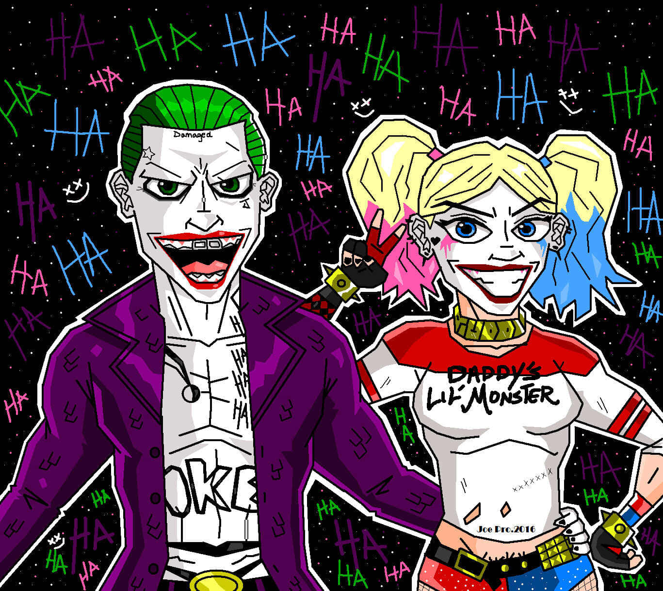 Harley Quinnand Joker Cartoon Artwork Wallpaper