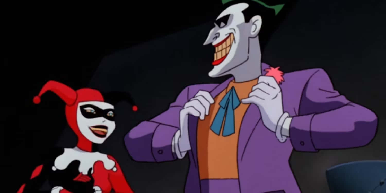 Harley Quinnand Joker Cartoon Laughter Wallpaper