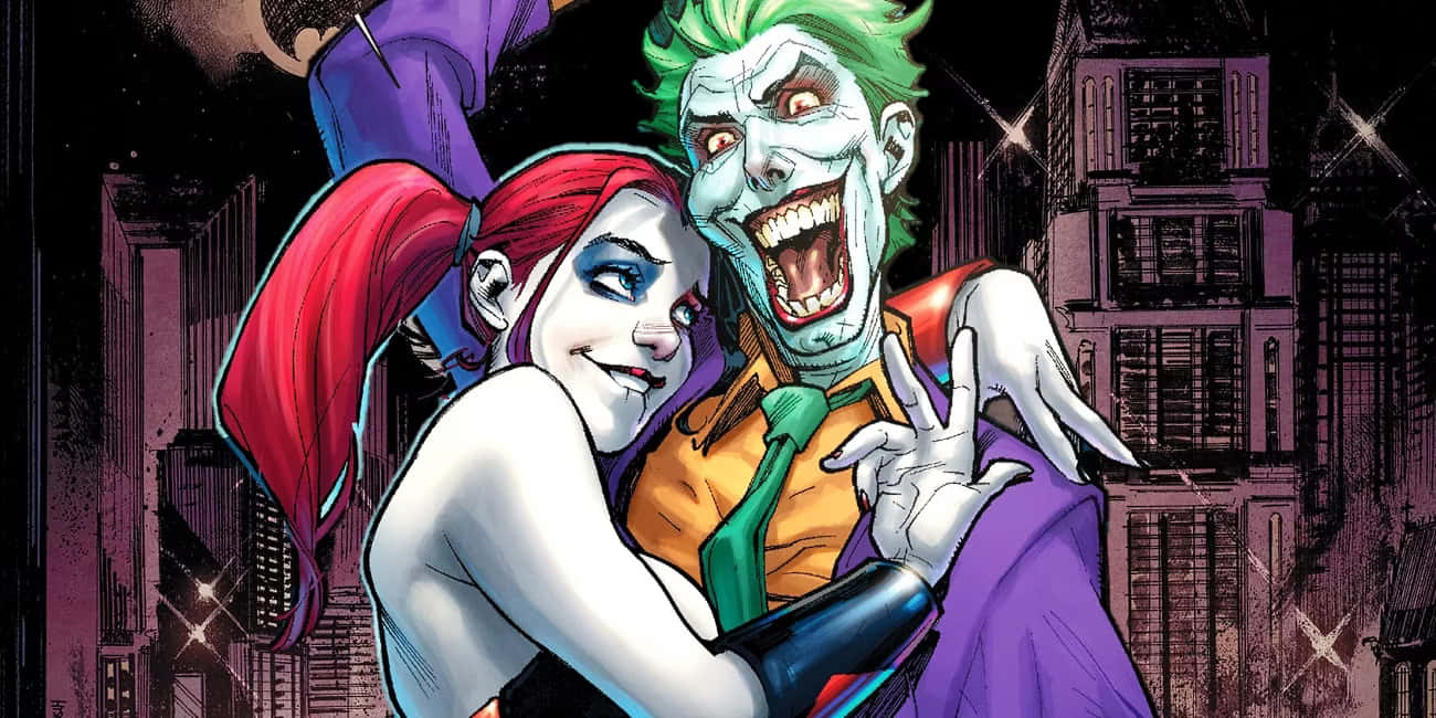 Harley Quinnand Joker Cartoon Laughter Wallpaper