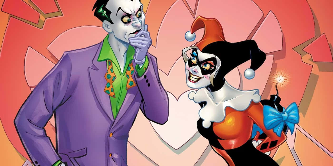 Harley Quinnand Joker Cartoon Mischief Wallpaper