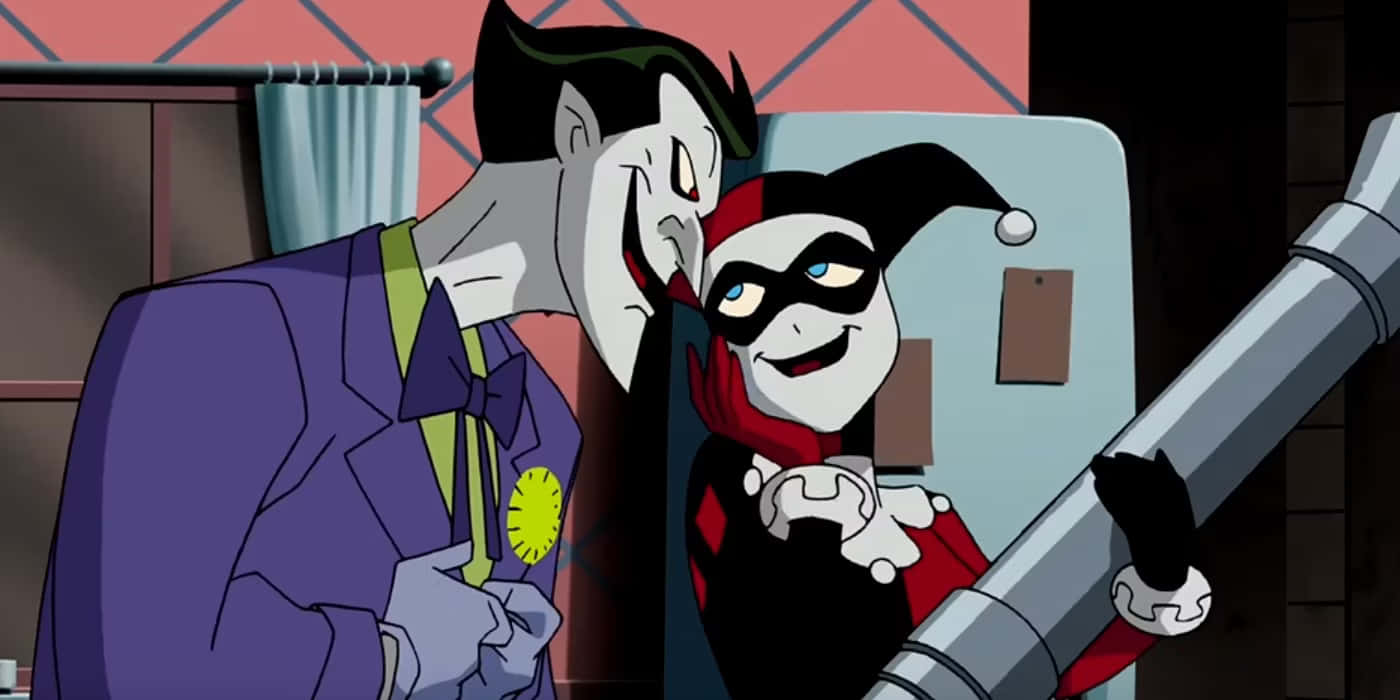 Harley Quinnand Joker Cartoon Moment Wallpaper