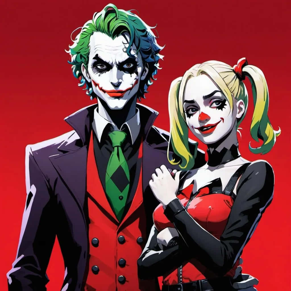 Harley Quinnand Joker Red Backdrop Wallpaper