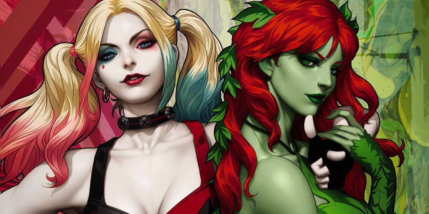 Harley Quinnand Poison Ivy Artwork Wallpaper