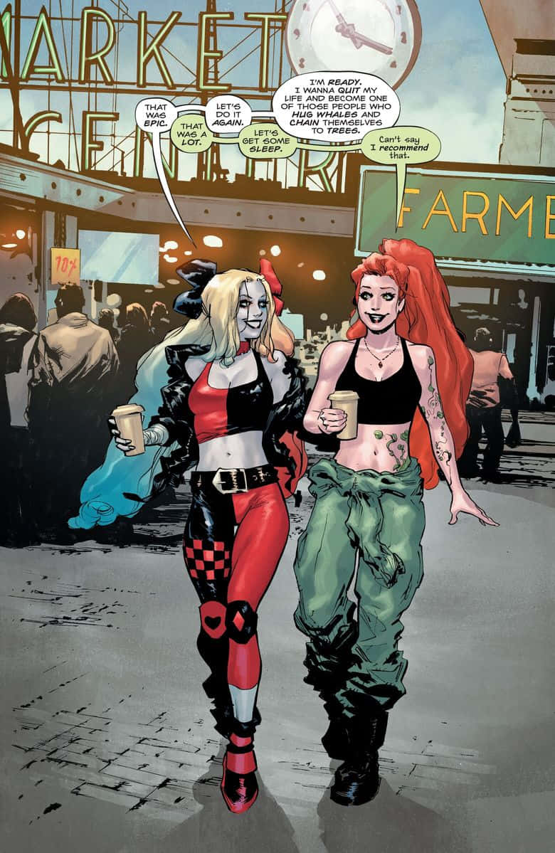 Harley Quinnand Poison Ivy Strolling Wallpaper