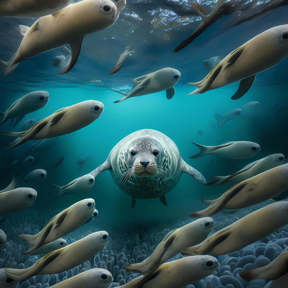 Harp Seal Gathering Underwater Wallpaper