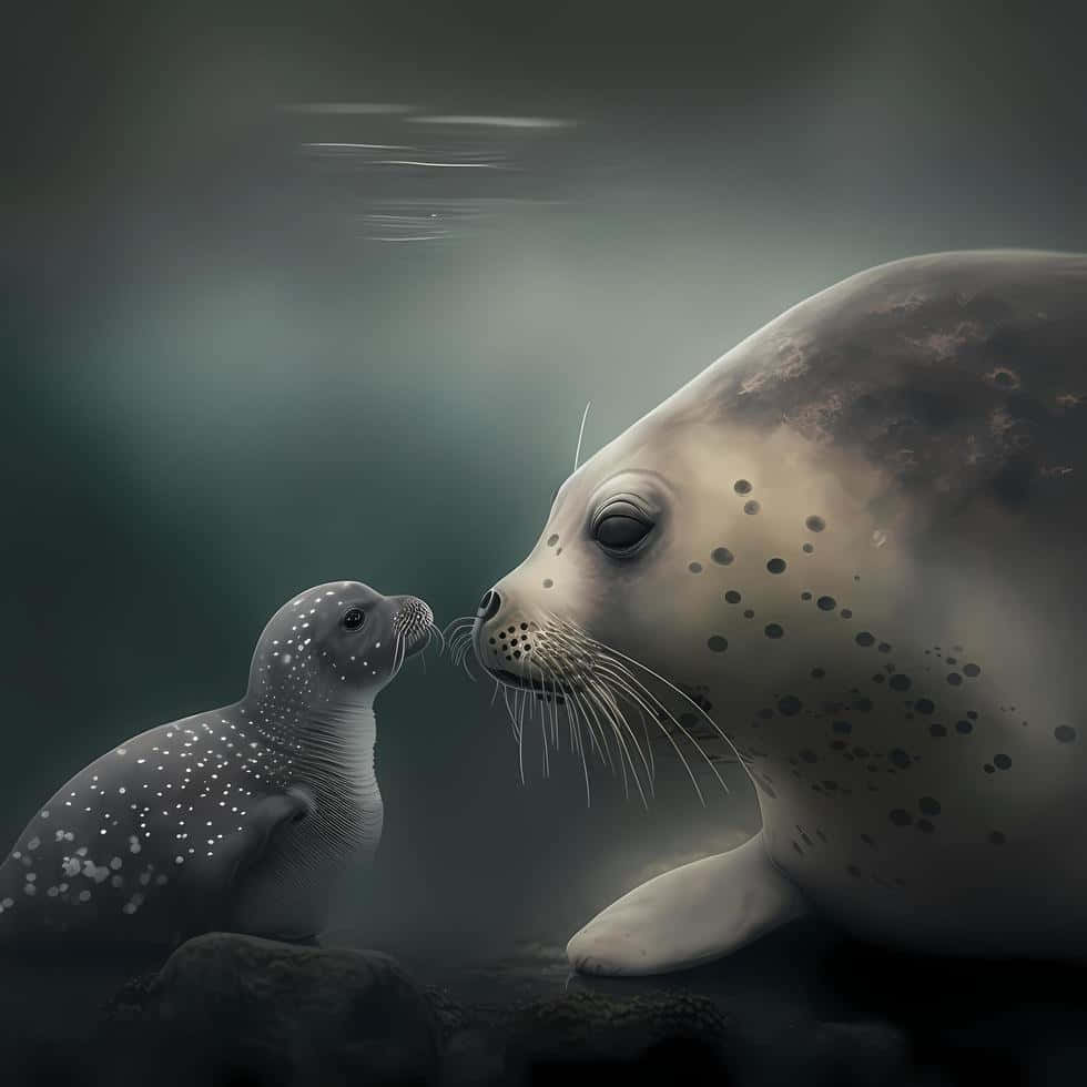 Harp Seal Motherand Pup Tender Moment Wallpaper