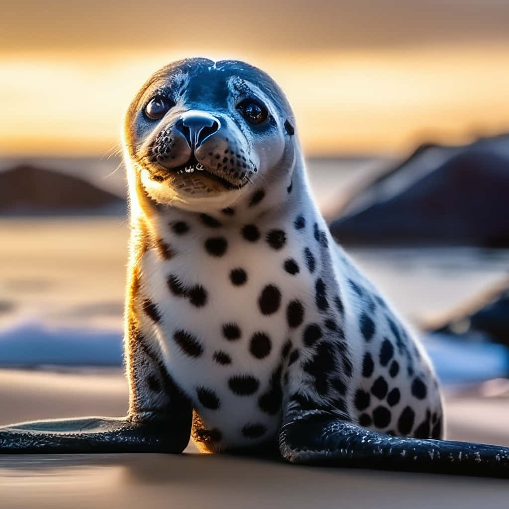 Harp Seal Sunset Glow Wallpaper