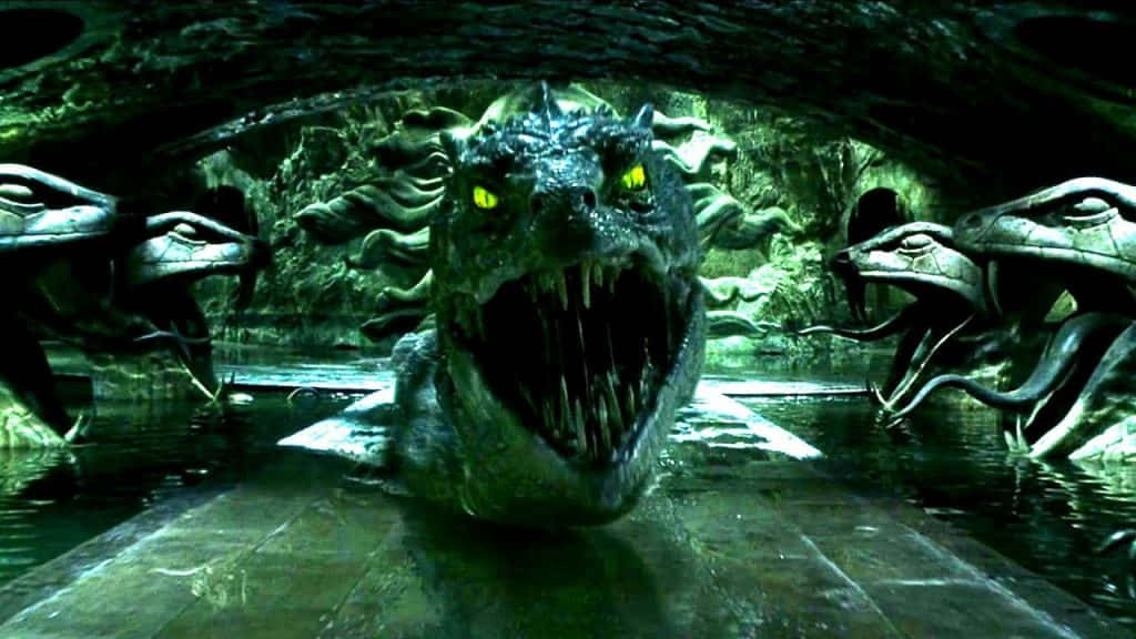 Harry Potter Facing The Menacing Serpent Wallpaper