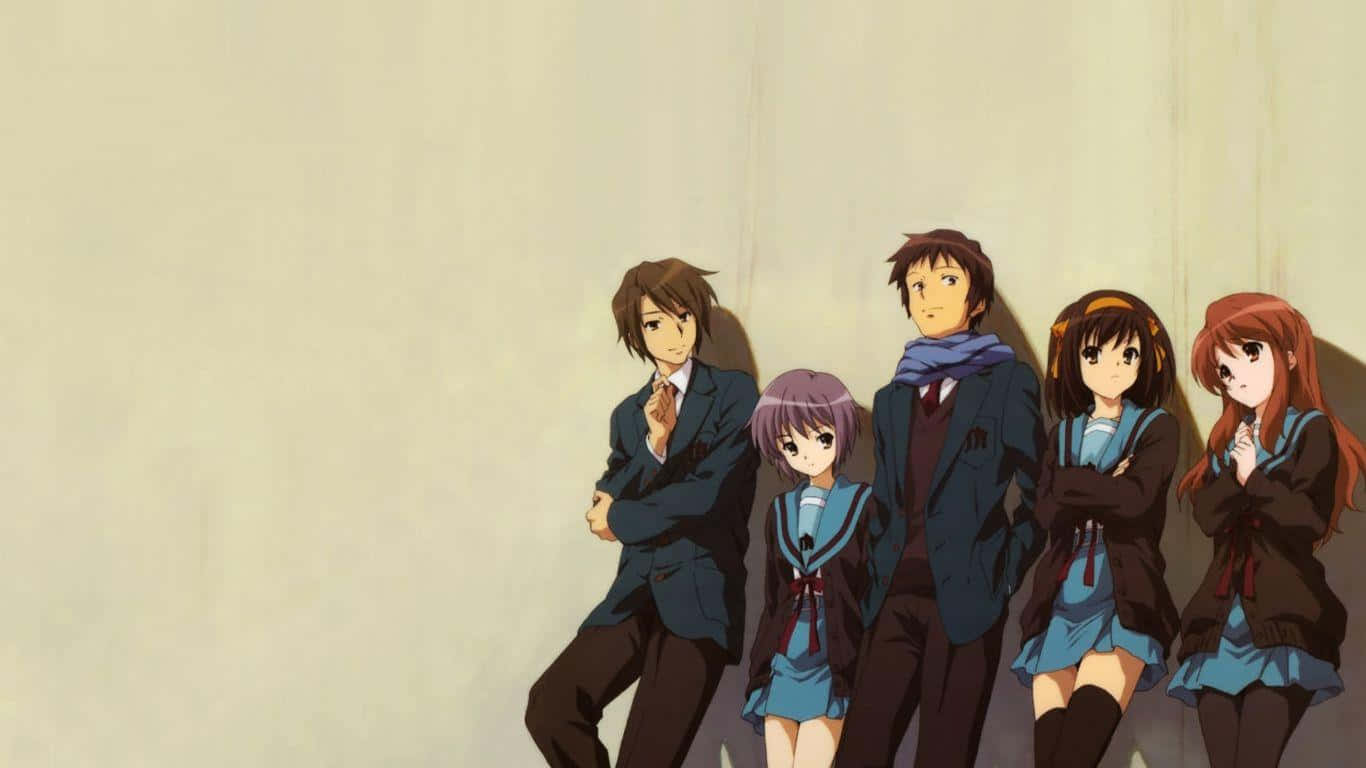 Haruhi Suzumiya Striking A Confident Pose In Her School Uniform Wallpaper