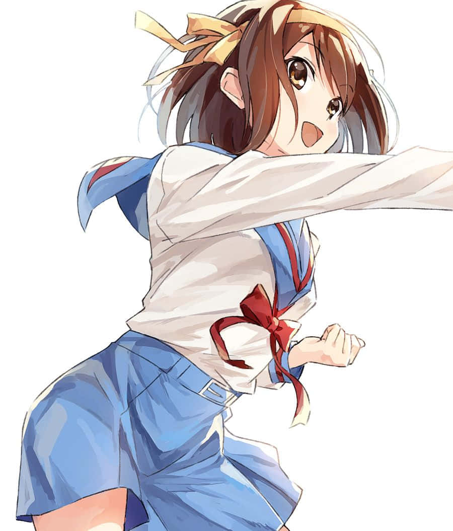 Haruhi Suzumiya With A Mischievous Smile On Her Face Wallpaper