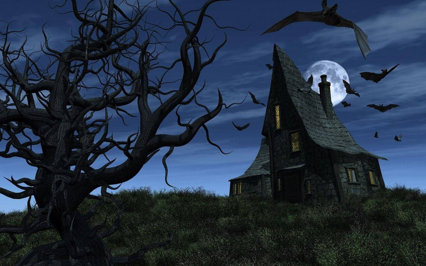 Haunted House With Bats Wallpaper