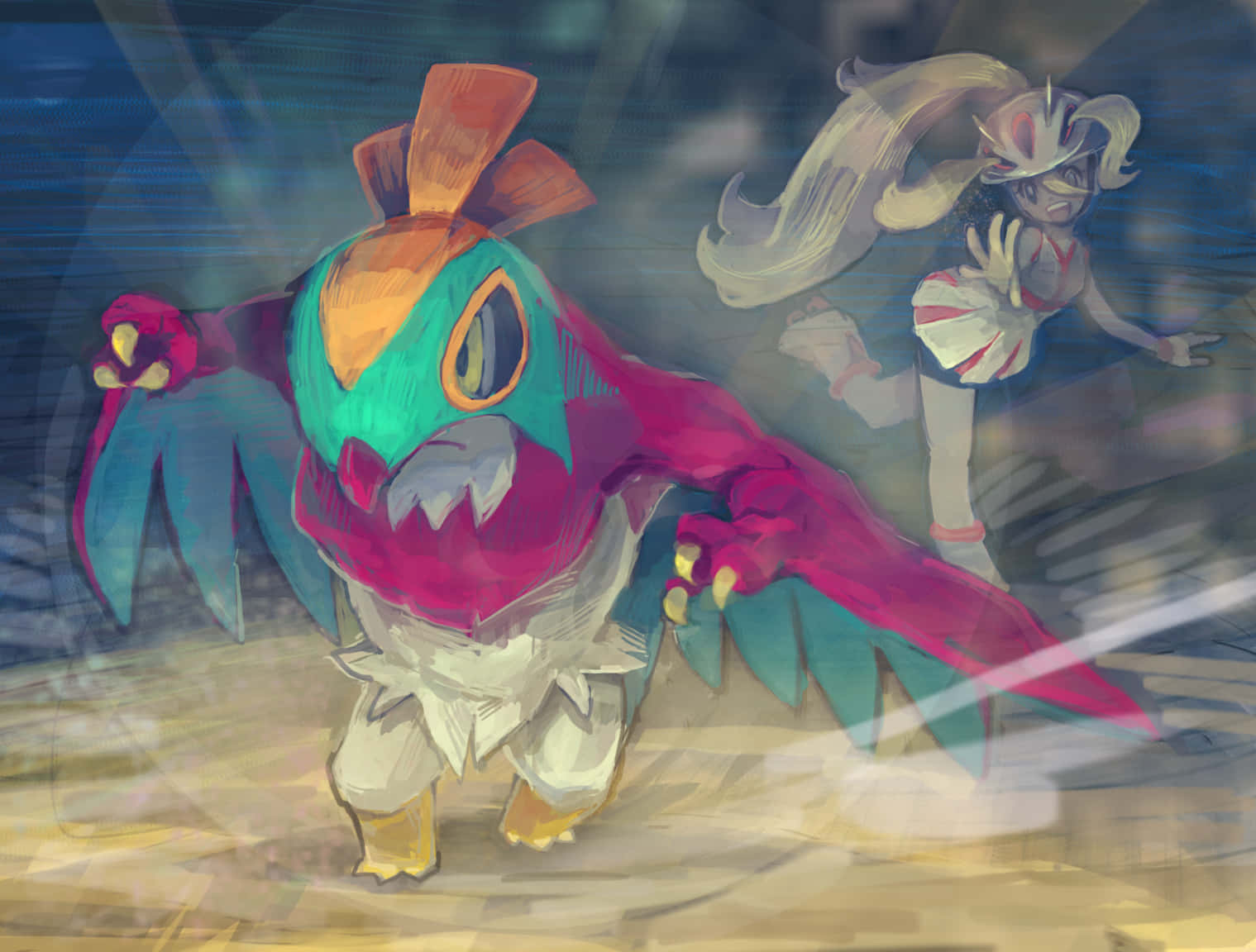 Hawlucha With Korrina Wallpaper