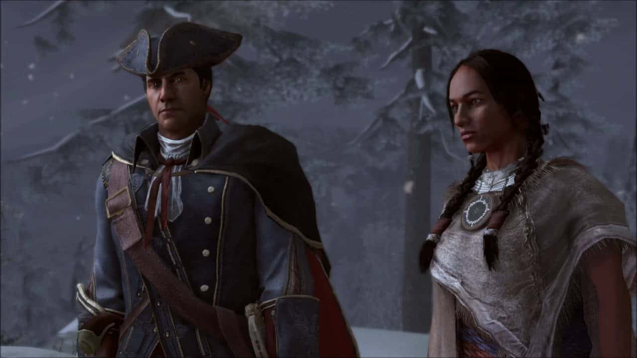 Haytham_ Kenway_and_ Companion_in_ Snowy_ Forest Wallpaper